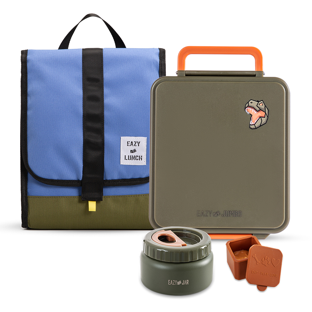 إيزي كيدز – صندوق غداء بينتو جامبو مع شنطة غداء ووعائين للصلصات – أزرق/أخضر