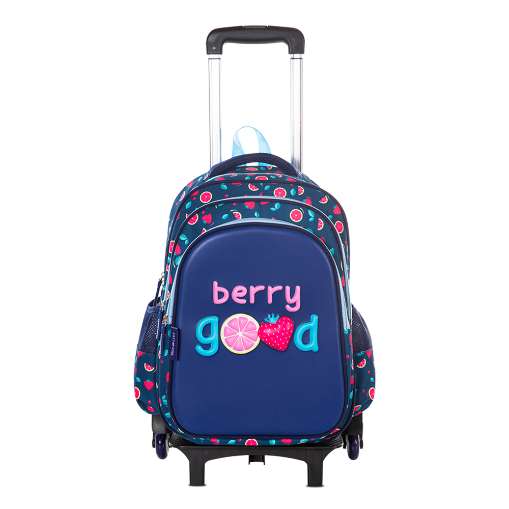 Eazy Kids - Boy's Backpack With Trolley & Pencil Case Set - Berry Good Blue - 3 Pcs