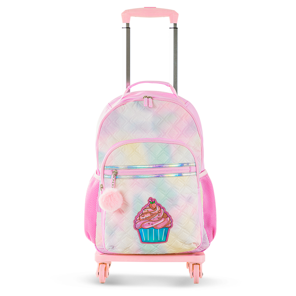 Eazy Kids - Girl's Backpack with Trolley, Pencil Case & Lunch Bag Set - Sugar Pop Pink