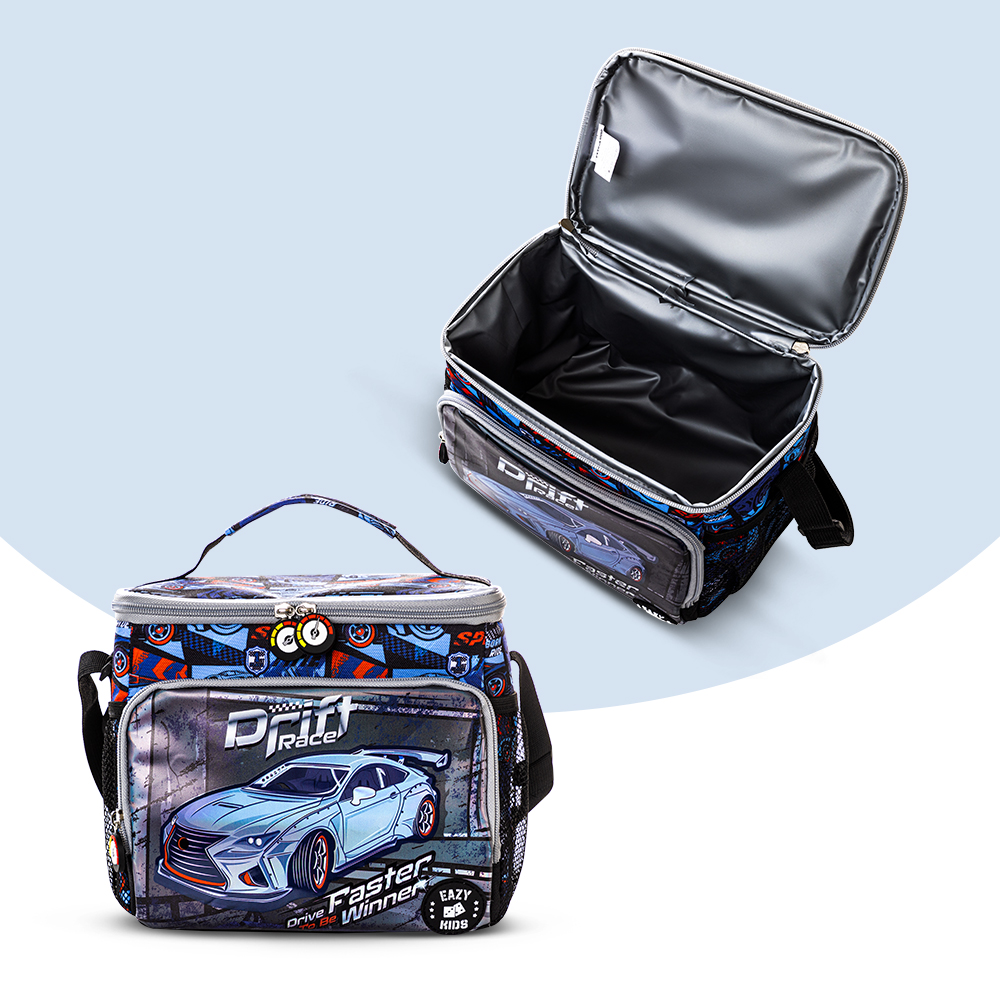 Eazy Kids - Boy's Backpack with Trolley, Pencil Case & Lunch Bag Set - Car Racing