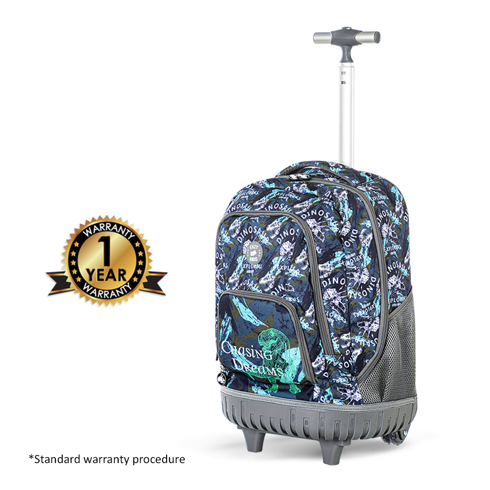 Eazy Kids - Trolley Backpack W/ Water Bottle, Lunch Bag And Pencil Case - T-Rex - 18-Inch/46cm