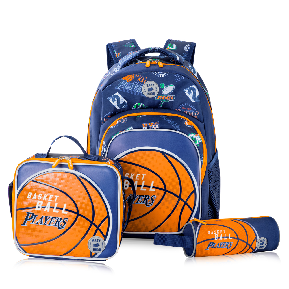 Eazy Kids - Backpack W/ Water Bottle, Lunch Bag And Pencil Case - Basket Ball