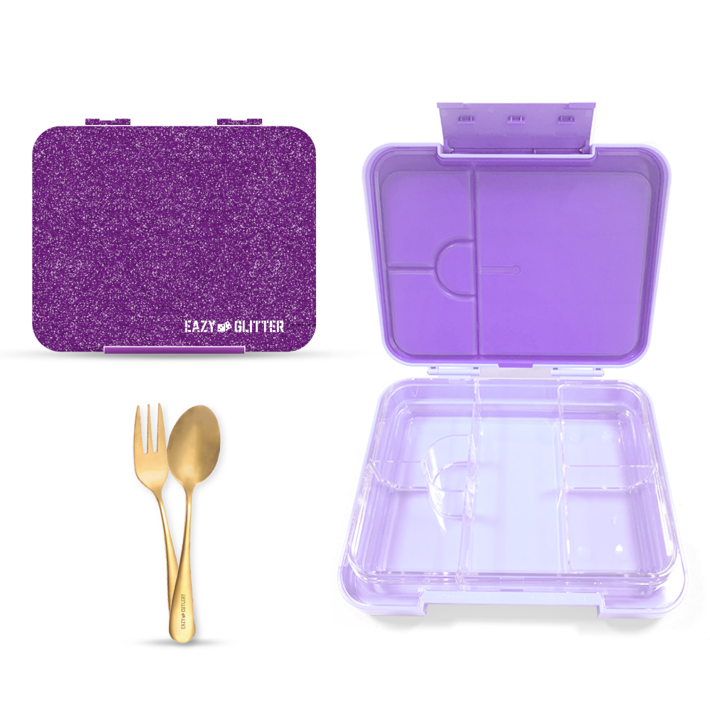 Eazy Kids - Mermaid School Trolley with Lunch Kit And Accessory Set - Glitter Purple