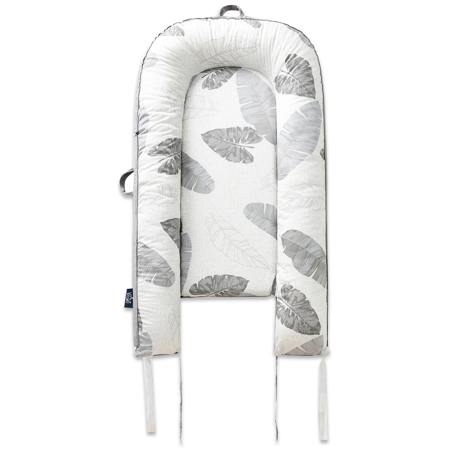 Little Story Fiberfill Lounger Bed And Feeding Pillow With Slipcover Set - Leaves