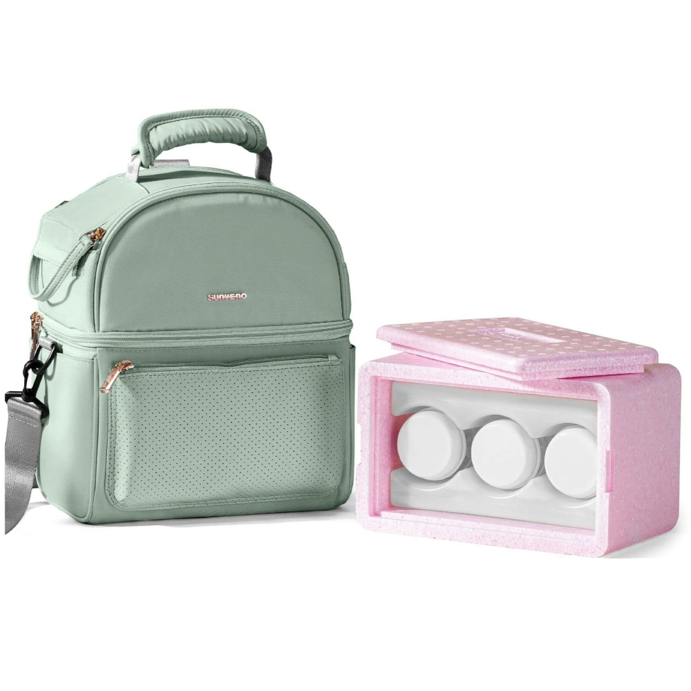 صن فينو - حقيبة تبريد حليب الأم مع صندوق عازل - أخضر