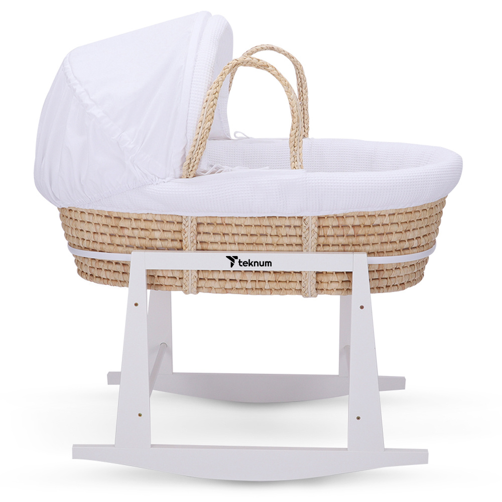 Teknum - Moses Basket With Waffle Beddings, Mattress And Rocker Stand - Wooden Brown
