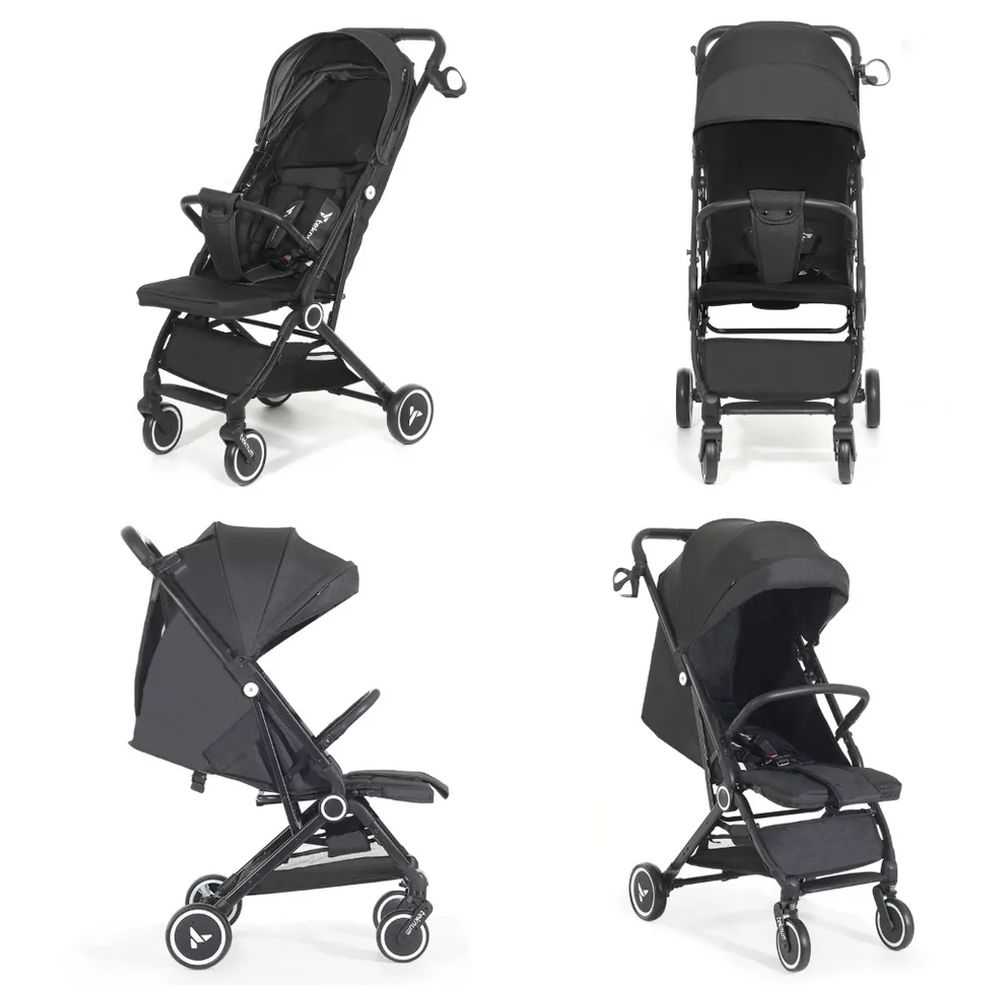 تكنوم - عربية أطفال للسفر مع شنطة ظهر للحفاضات قابلة للتحويل - أسود