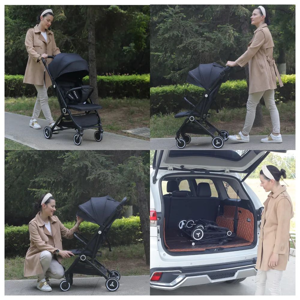 تكنوم - عربية أطفال للسفر مع شنطة ظهر للحفاضات قابلة للتحويل - أسود