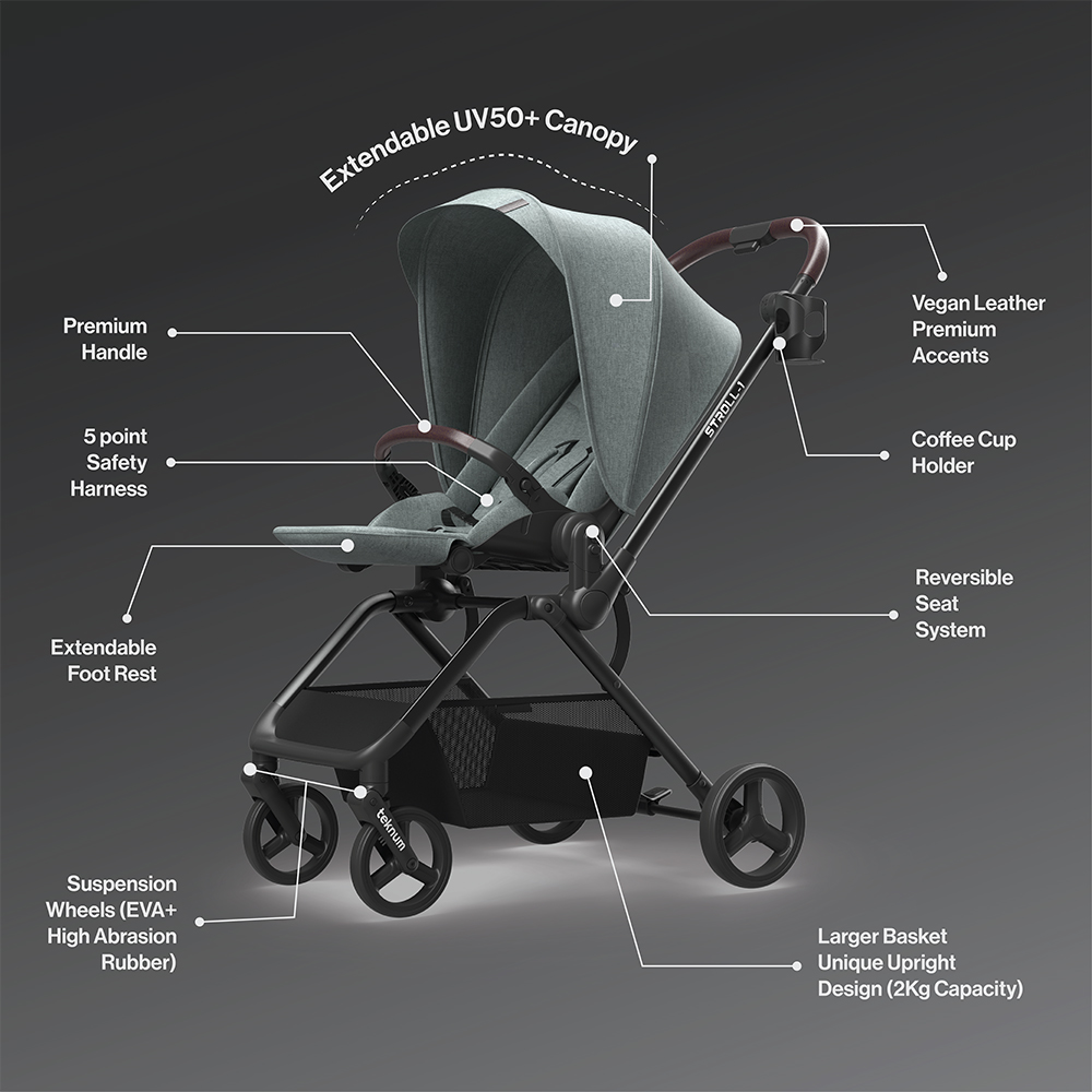Teknum - Stroll-1 Travel System With Reversible Stroller And Baby Car Seat - Olive