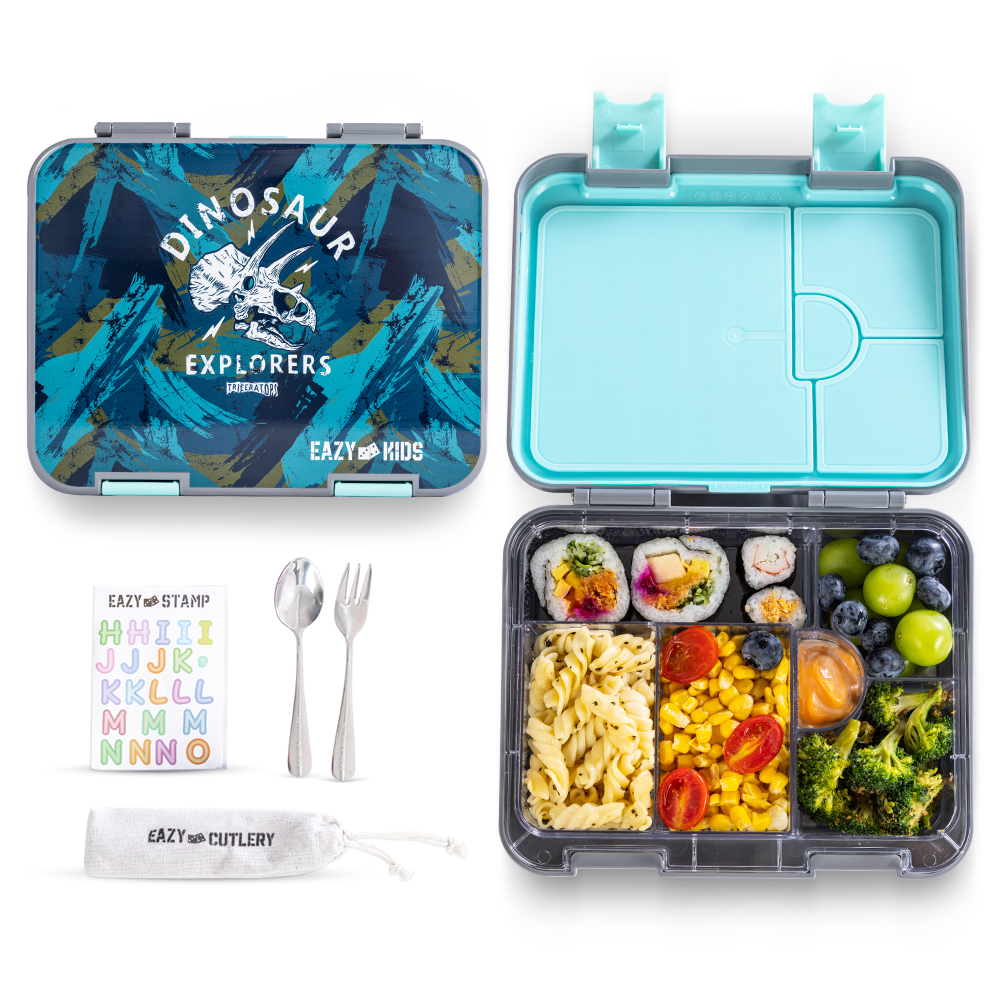 Eazy Kids - 6 & 4 Convertible Bento Lunch Box Set - T-Rex
