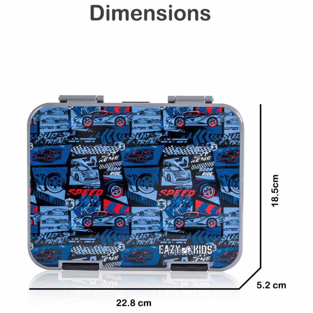 Eazy Kids - Personalized 4/6 Convertible Bento Lunch Box Set - Car Racing Blue