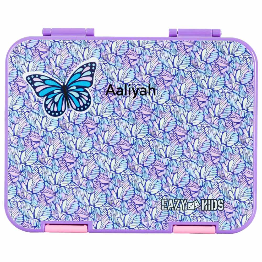 Eazy Kids - Personalized 4/6 Convertible Bento Lunch Box Set - Butterfly Purple 