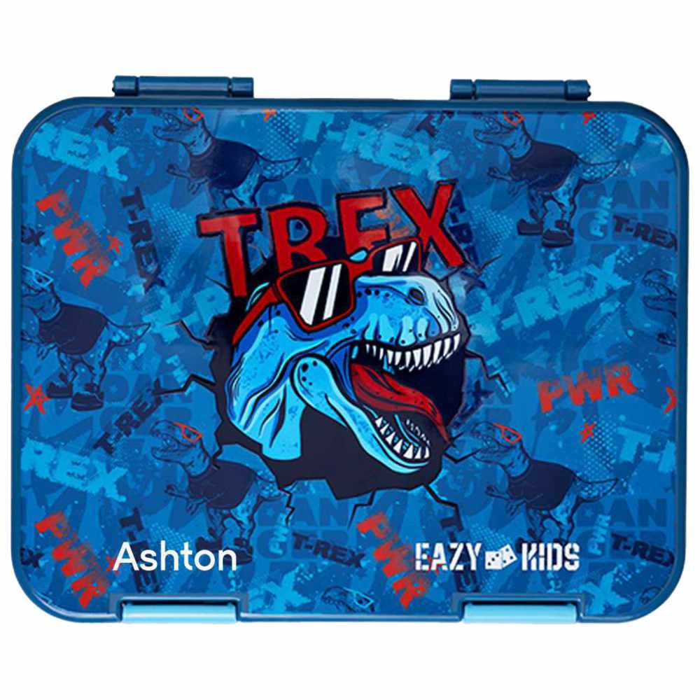 Eazy Kids - Personalized 4/6 Convertible Bento Lunch Box Set - T-Rex Blue