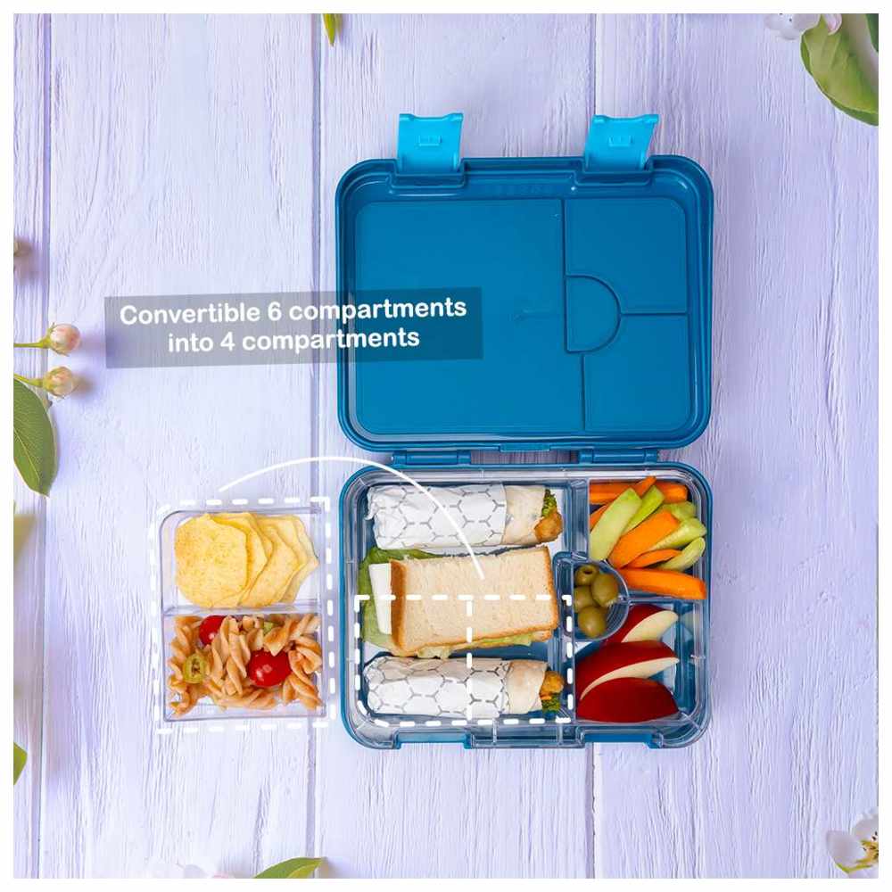 Eazy Kids - Personalized 4/6 Convertible Bento Lunch Box Set - T-Rex Blue