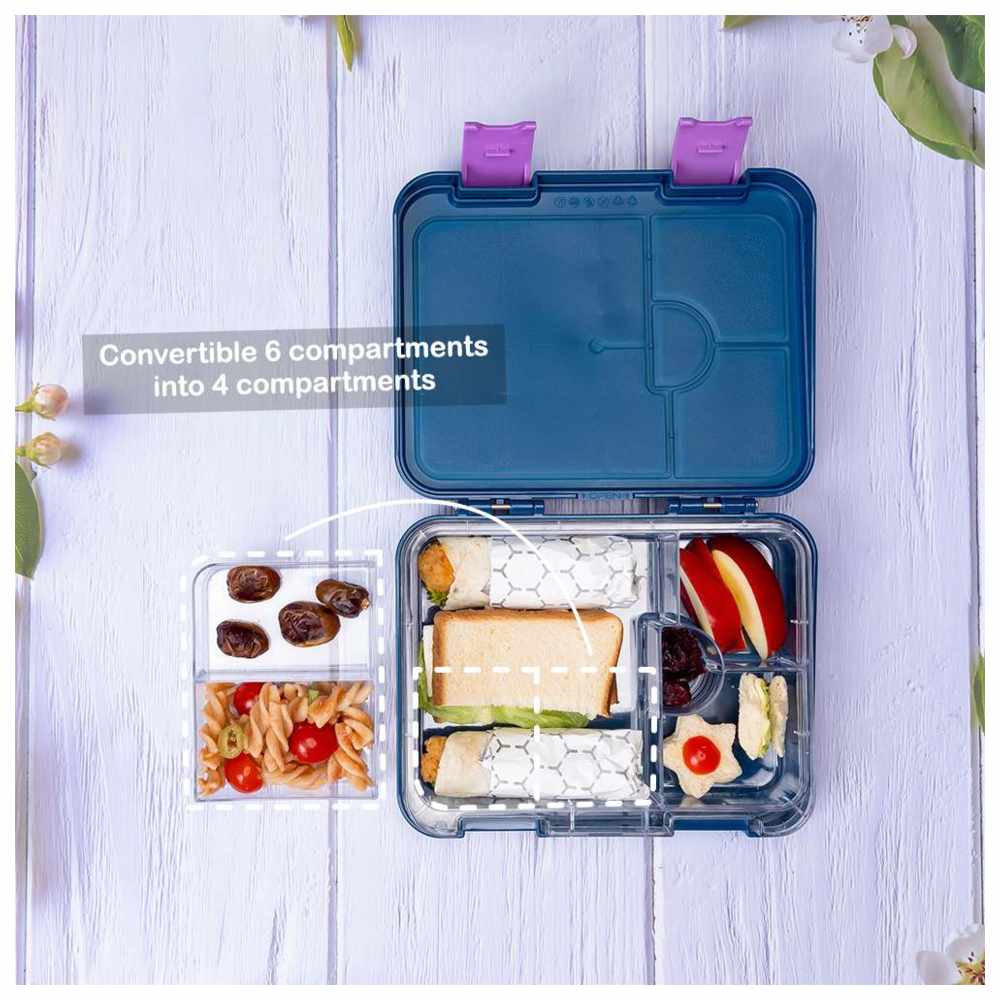 إيزي كيدز - مجموعة صندوق غداء بينتو قابل للتحويل 4/6 أقسام - يونيكورن لوفر أزرق - 13 قطعة