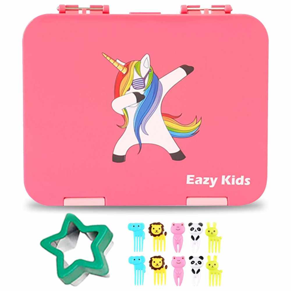 Eazy Kids - Personalized 4-Compartment Bento Lunch Box Set - Unicorn Pink