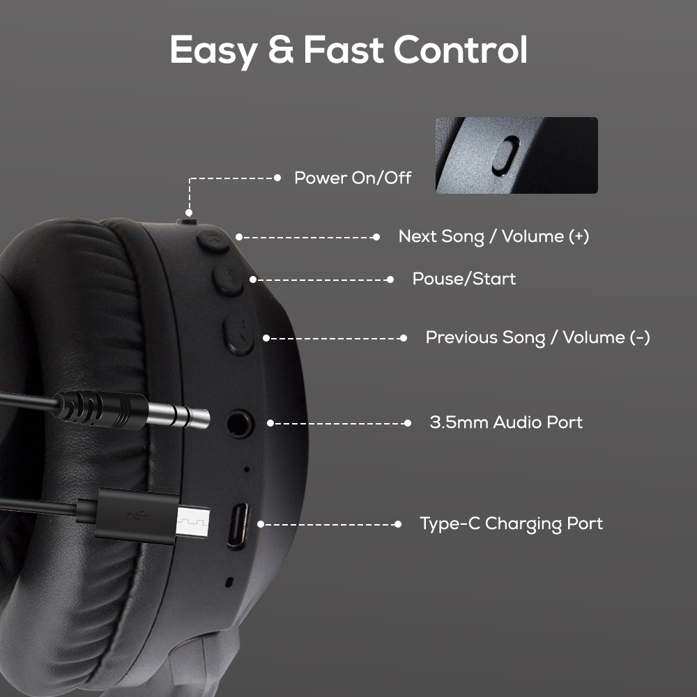 إيزي كيدز - سماعة رأس بلوتوث لاسلكية 5.4 - أسود