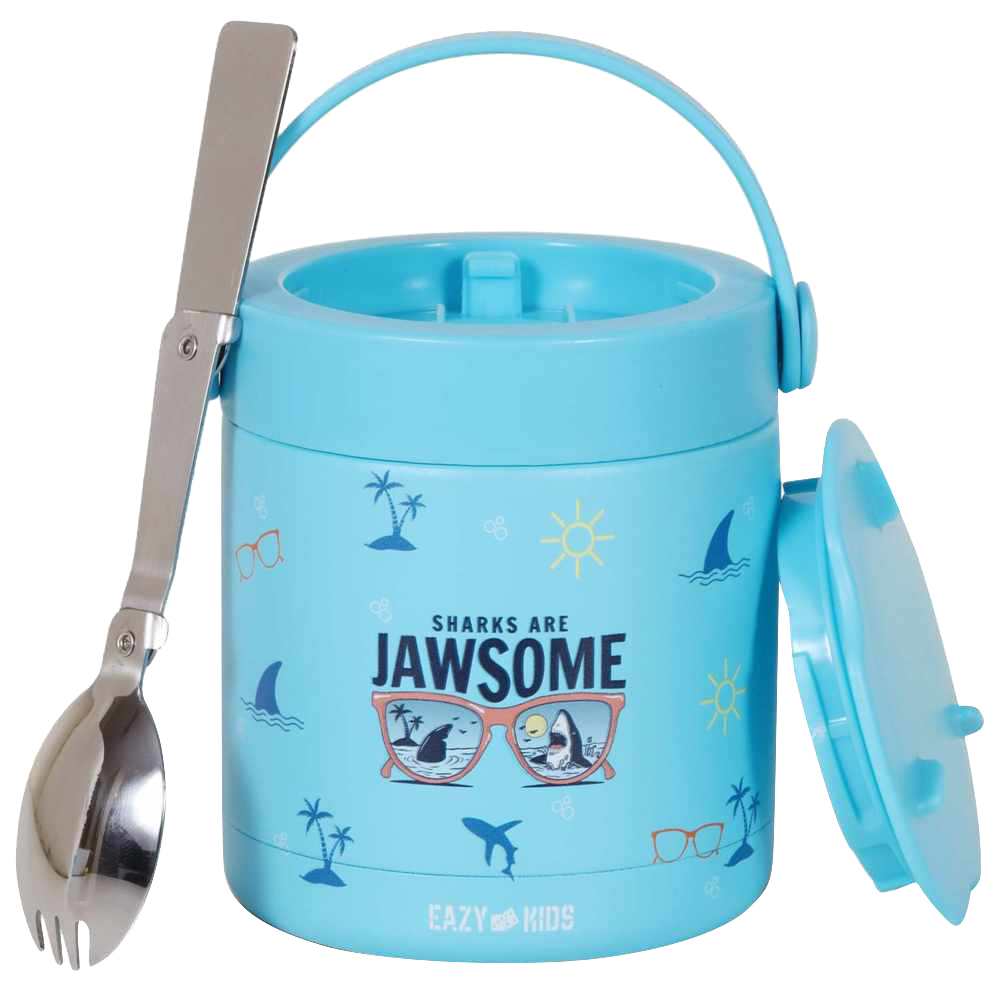 إيزي كيدز - حافظة طعام معزولة قابلة للتخصيص - فم القرش - أزرق - 350 مل
