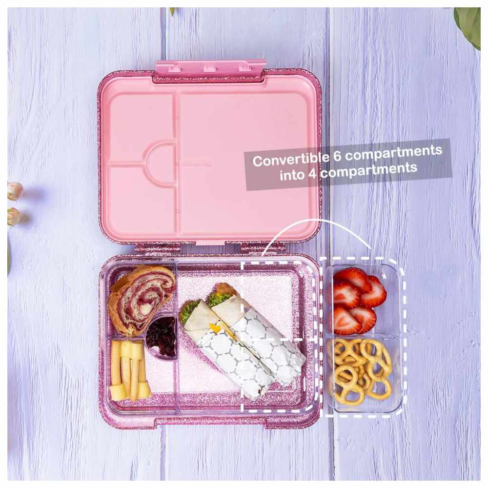 Eazy Kids - Personalized 4/6 Convertible Bento Lunch Box - Glitter Pink