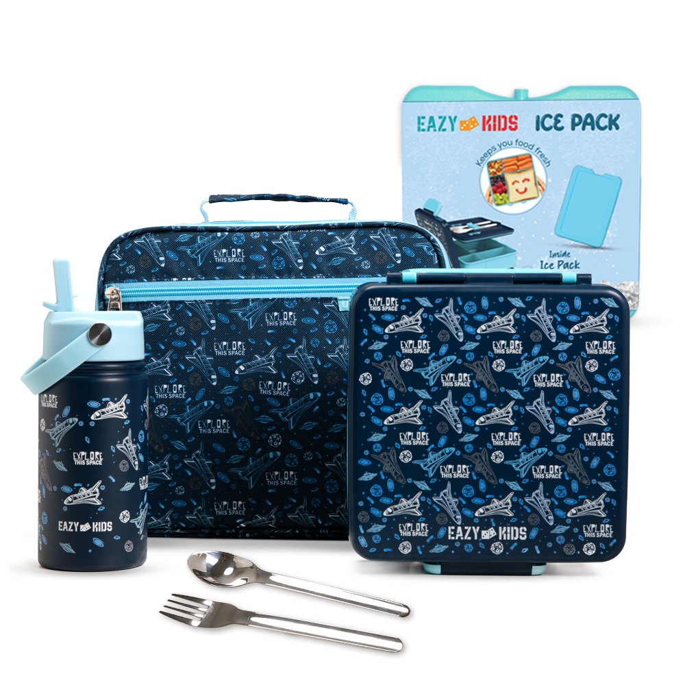 Eazy Kids - Jumbo Bento Lunch Box Set with Insulated Lunch Bag - Aircraft