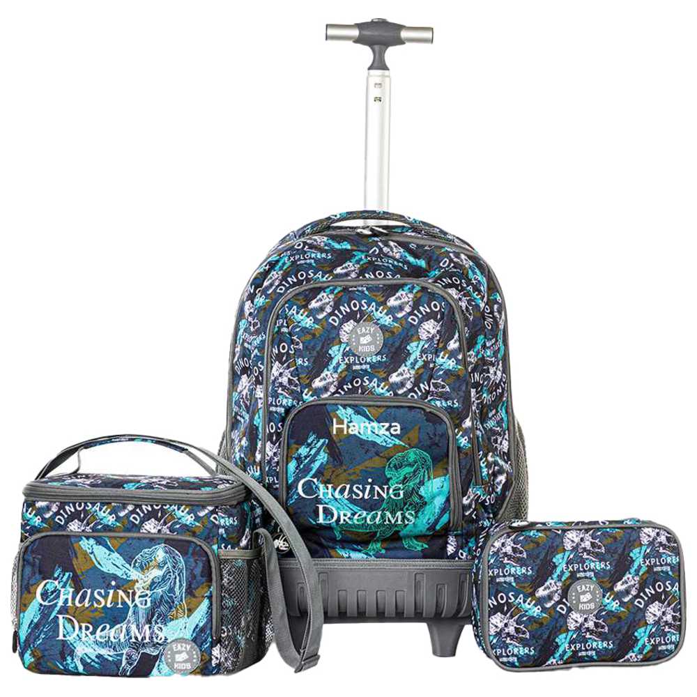 Eazy Kids - Personalized Trolley Backpack with Lunch Bag And Pencil Case - T-Rex