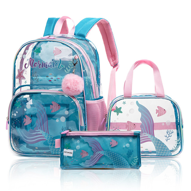 Eazy Kids - School Bag Combo Mermaid - Set of 3 - Blue - 17-Inch/43.5cm