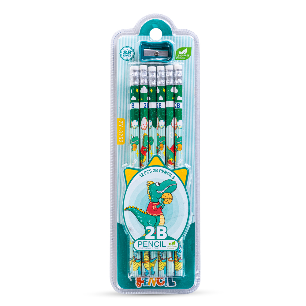 Eazy Kids - 2B Pencils With Eraser & Sharpener 12pc Set - Green
