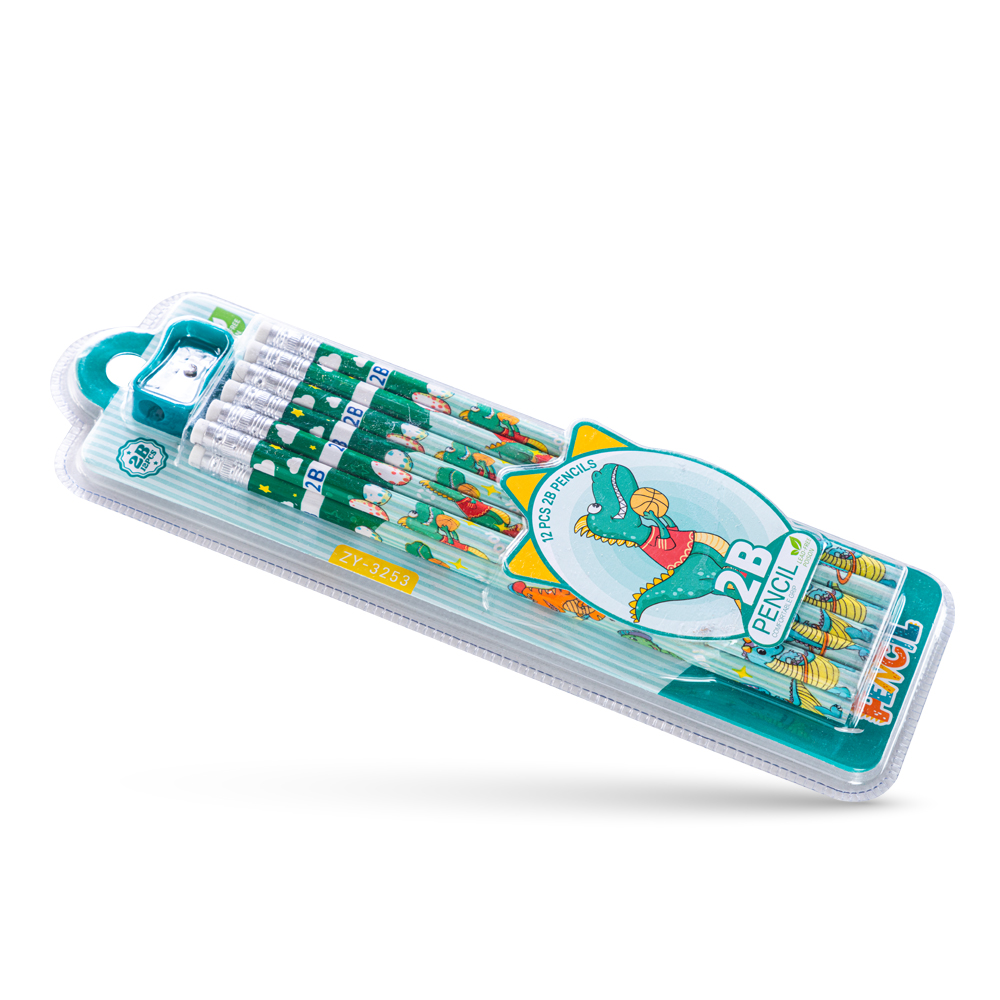 Eazy Kids - 2B Pencils With Eraser & Sharpener 12pc Set - Green