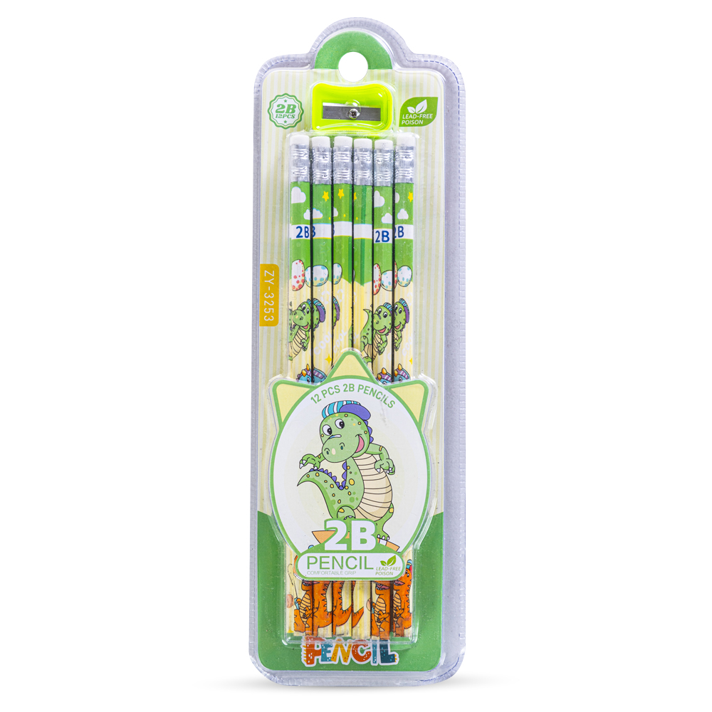 Eazy Kids - 2B Pencils With Eraser & Sharpener 12pc Set - Light Green