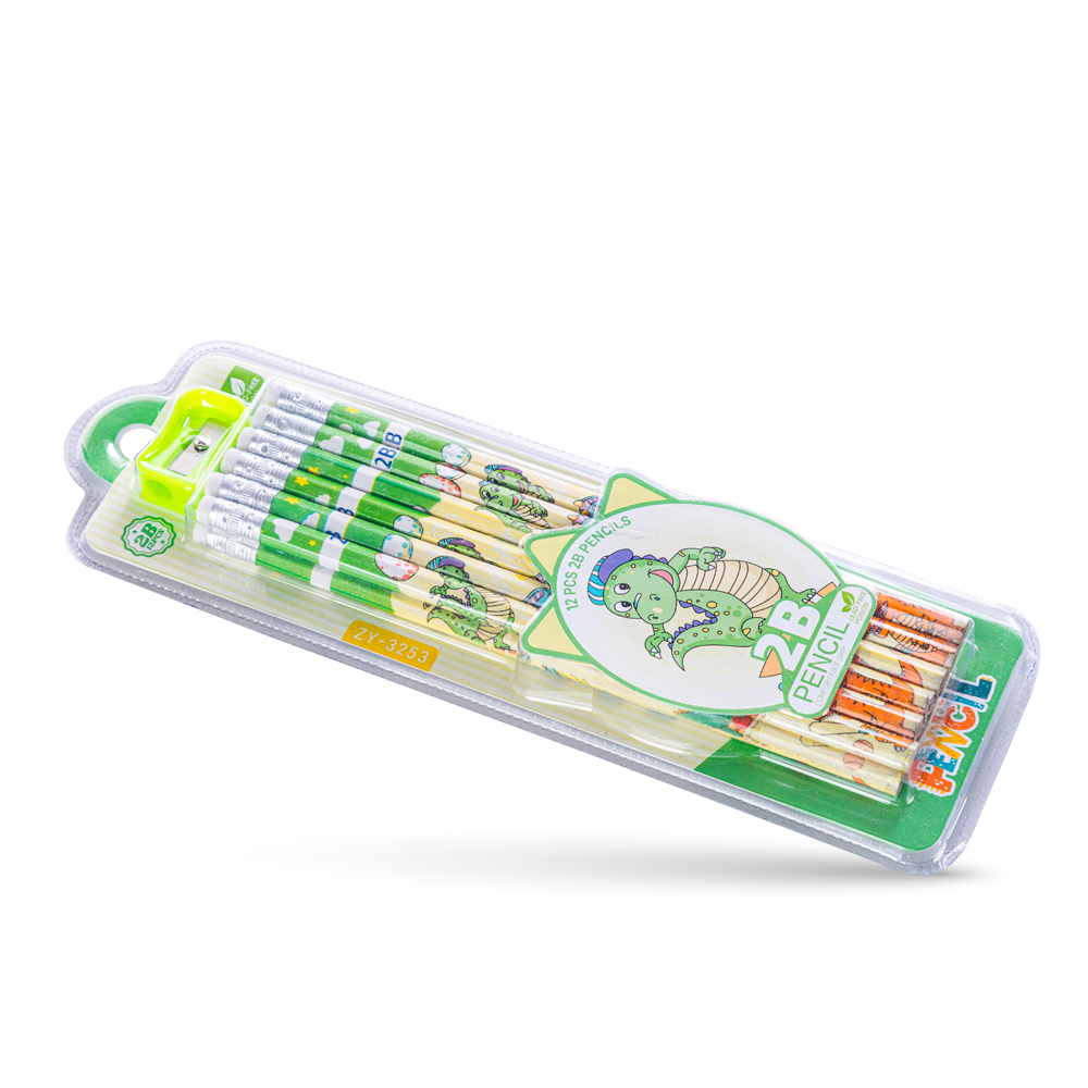 Eazy Kids - 2B Pencils With Eraser & Sharpener 12pc Set - Light Green