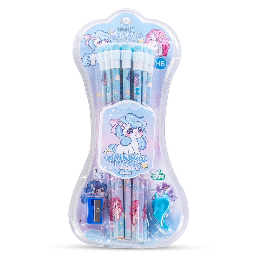 Eazy Kids - HB Pencil With Eraser & Grip 12pc Set - Blue