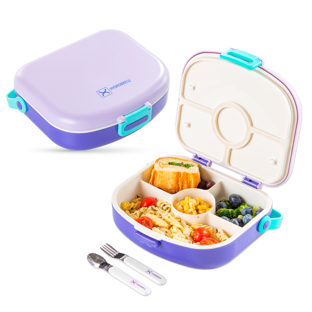Hydrobrew - 4 Compartment Bento Lunch Box With Spoon & Fork Set - Lilac