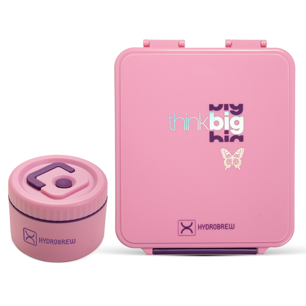 هايدروبرو - طقم صندوق غداء بينتو مع برطمان طعام بثلاث حجرات - فكر بأكبر - قطعتان