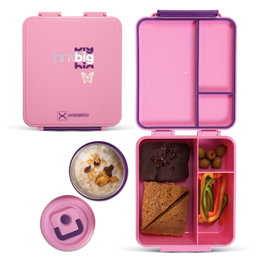 Hydrobrew - 3 Compartment Bento Lunch Box & Food Jar Set - Think Big - 2 Pcs