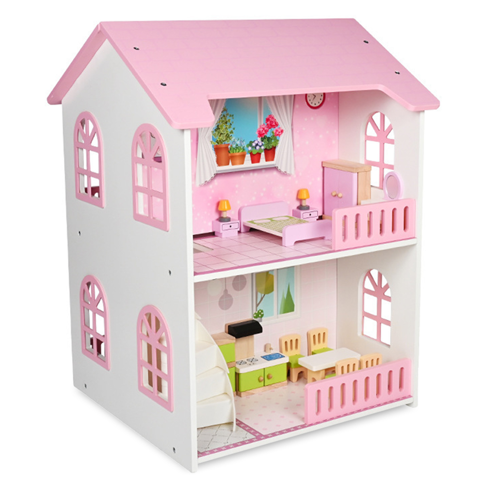 Little Story - Wooden Dollhouse 2 Floor Villa - Pink