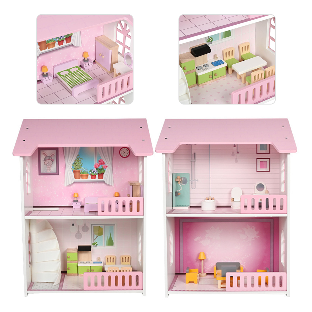Little Story - Wooden Dollhouse 2 Floor Villa - Pink