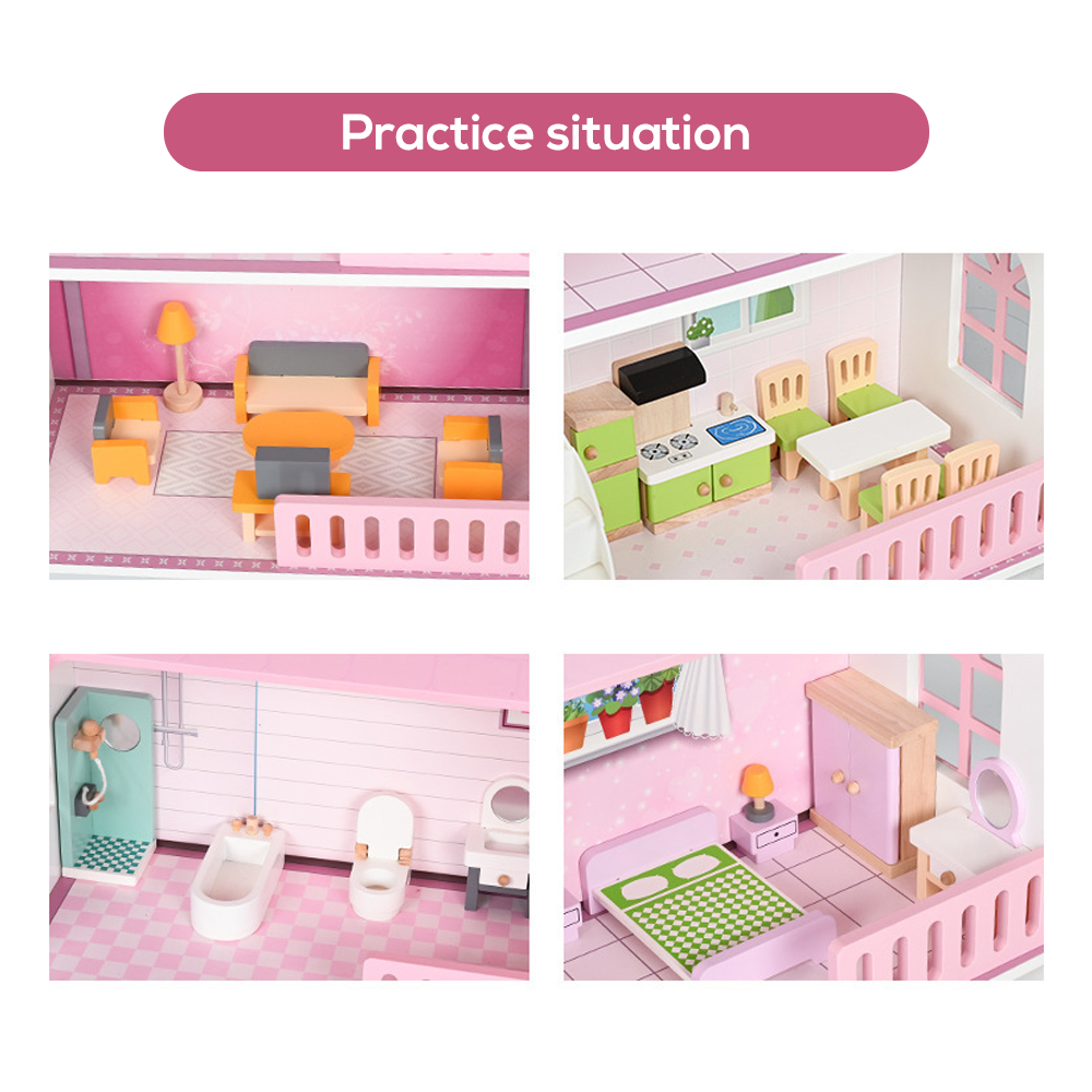 Little Story - Wooden Dollhouse 2 Floor Villa - Pink