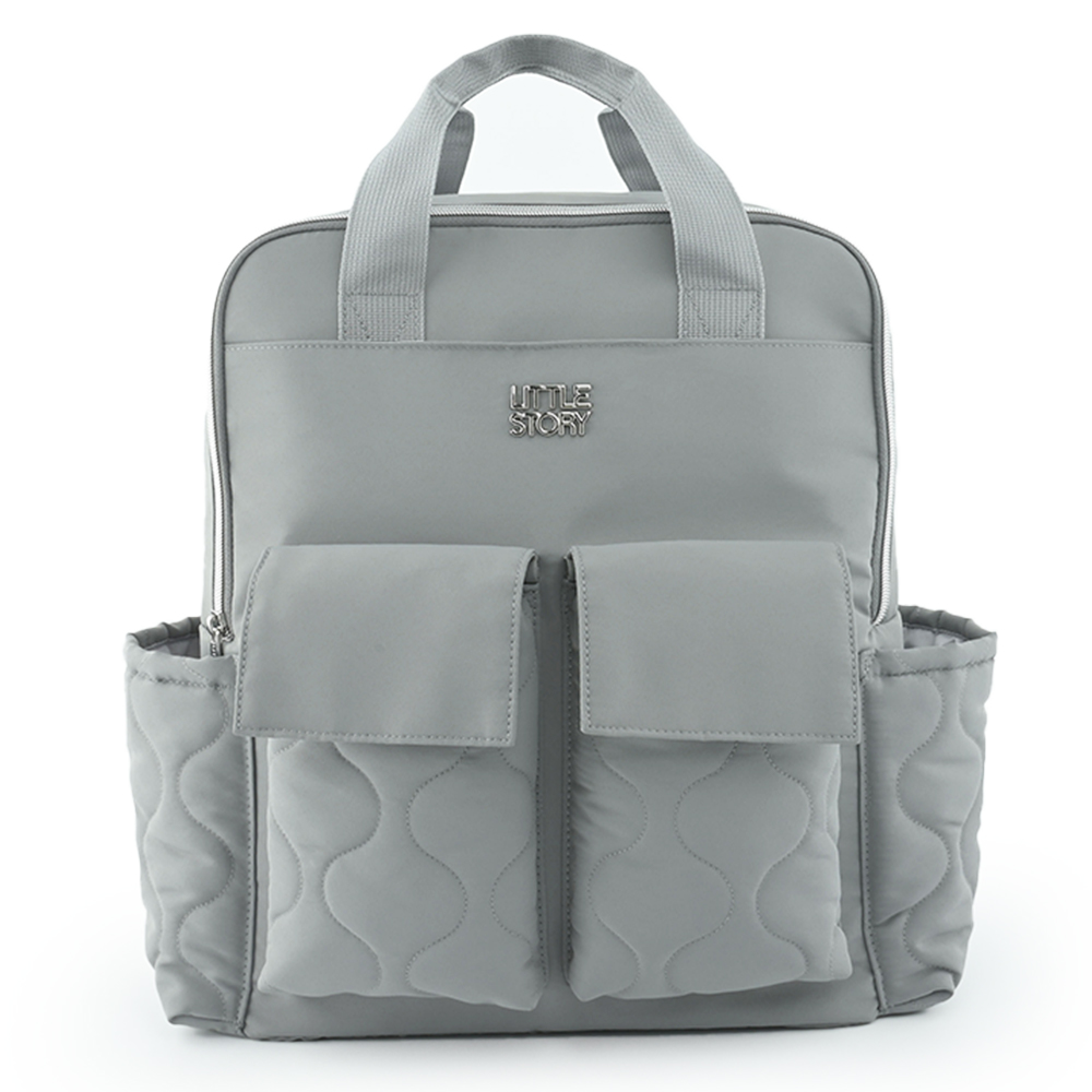 Little Story - Quilted Diaper Backpack With Changing Mat - Grey