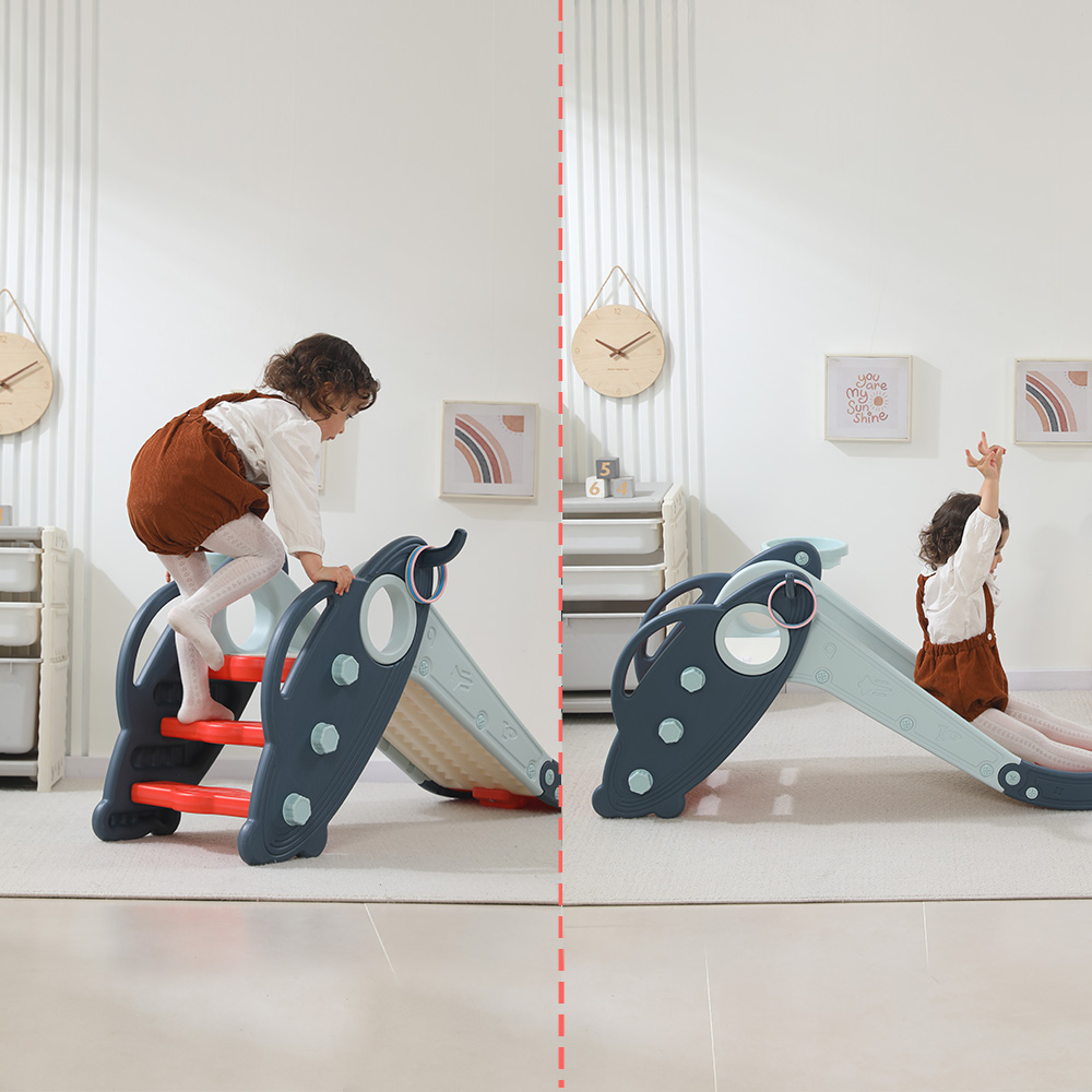 Little Story - 3-in-1 Slide With Basketball And Ring Game - Blue