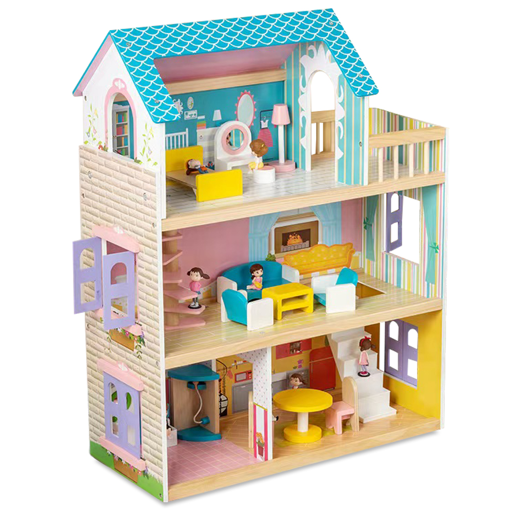 Little Story - Wooden Dollhouse 3 Floors - Multicolor