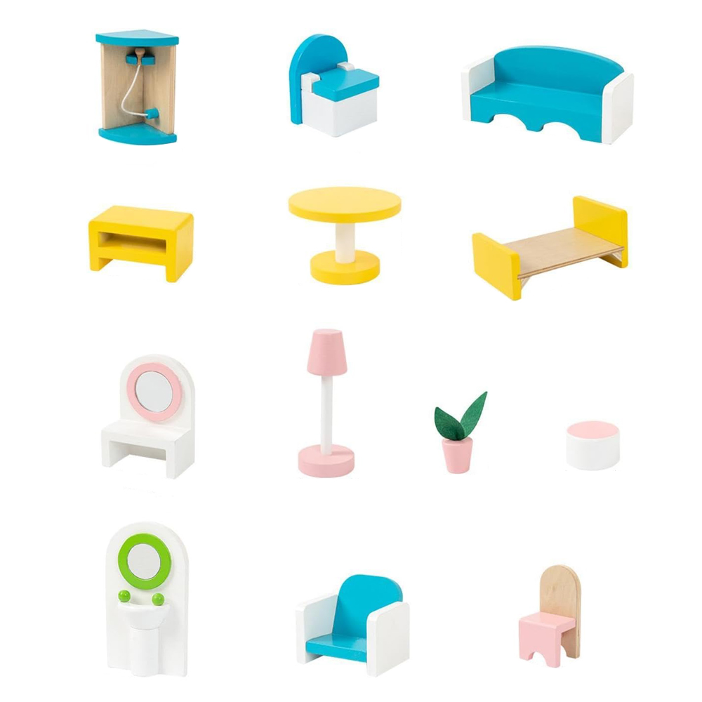 Little Story - Wooden Dollhouse 3 Floors - Multicolor