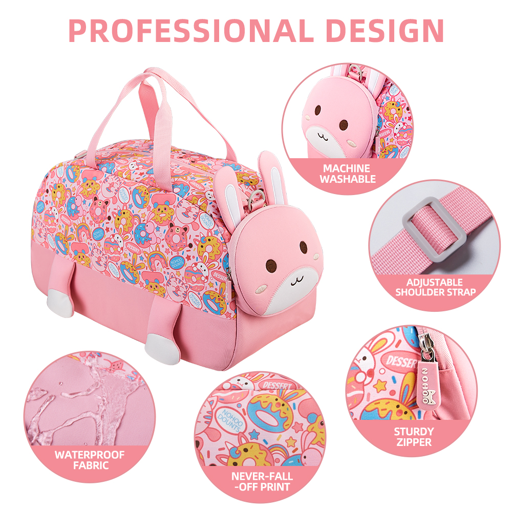 Nohoo - 3D Cute Rabbit Kids Duffle Bag/Activity Bag - Pink - 18-Inch/46cm