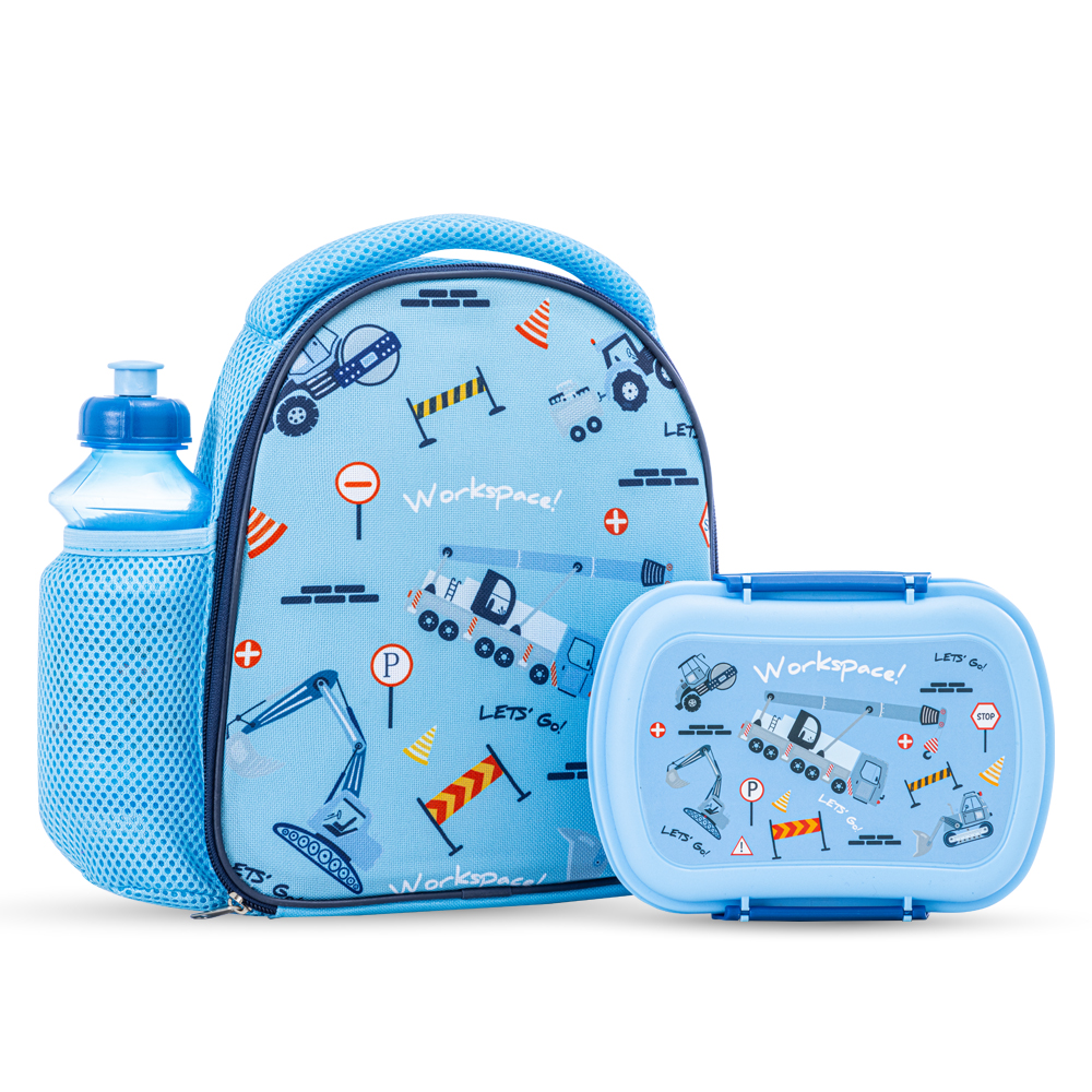 Nova Kids - Boy's Lunch Bag With Box & Water Bottle Set - Workspace - 3 Pcs