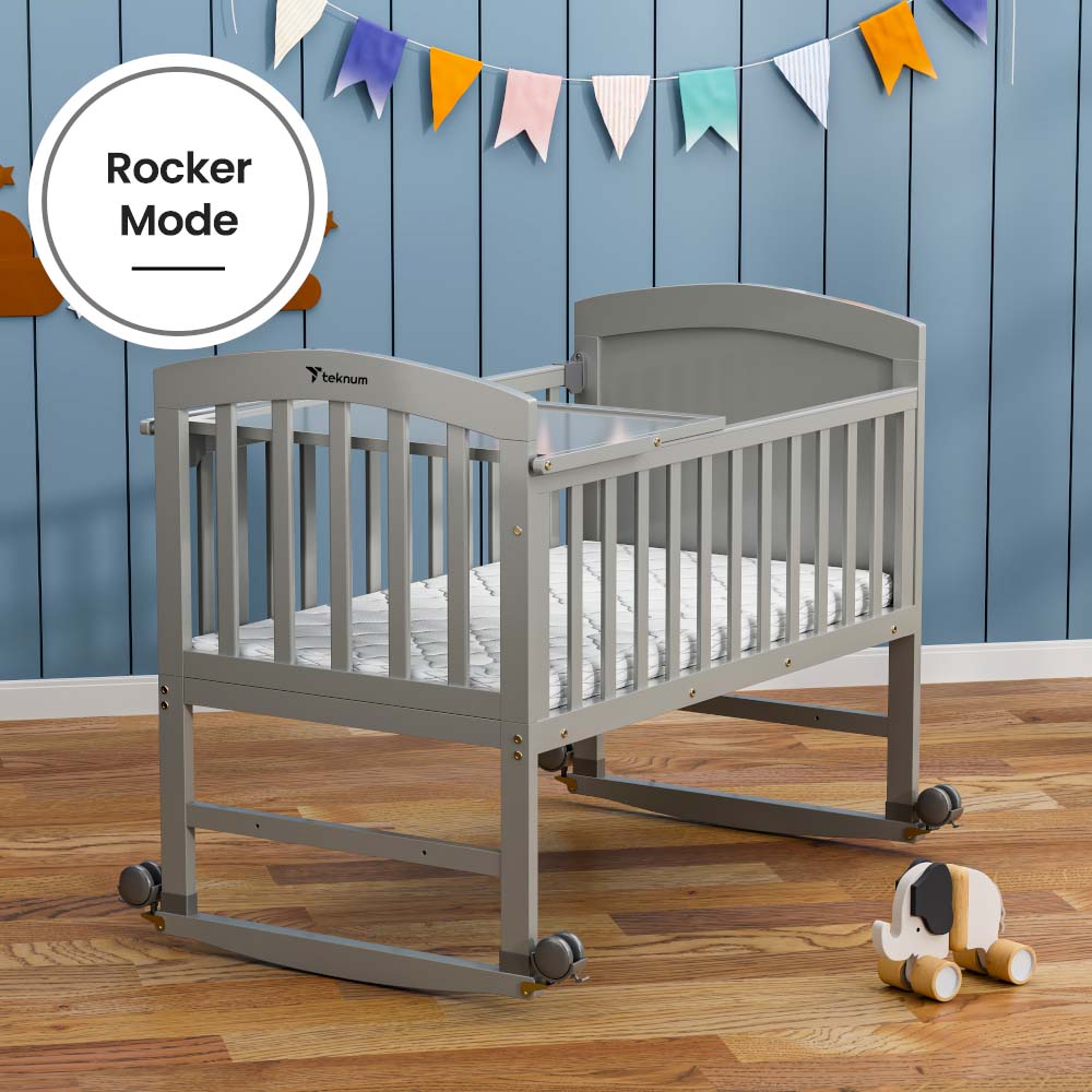 Teknum - 7-in-1 Convertible Bed And Bedside Crib With Mattress - Grey
