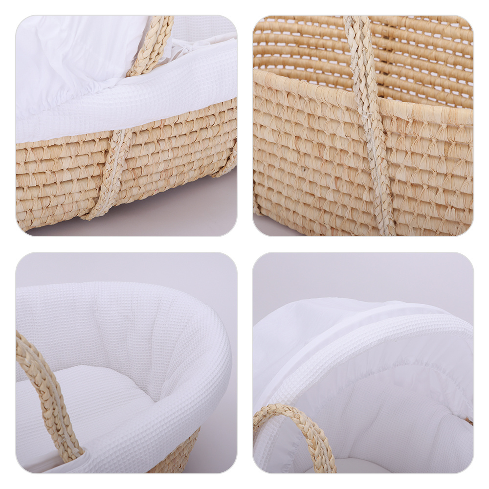 Teknum - Moses Basket With Waffle Beddings And Mattress - Wooden Brown
