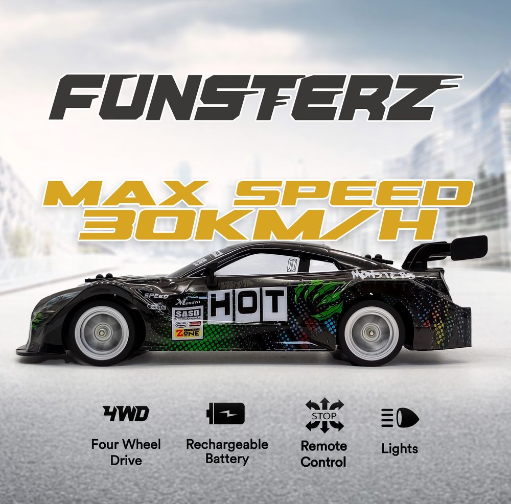 فانسترز - سيارة سلسلة دريفت للتحكم عن بعد إصدار مونستر هوت ريسنج - رمادي غامق