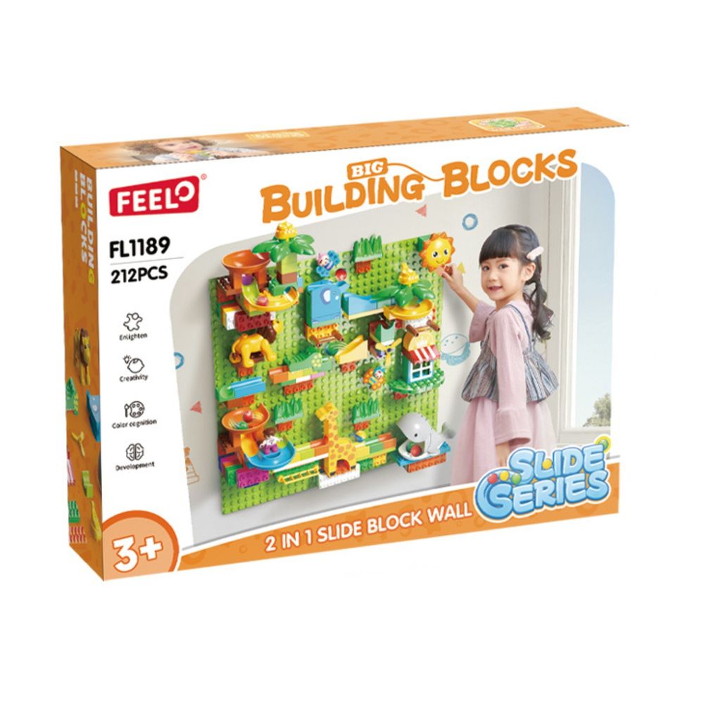 Feelo - 2-In-1 Slide Block Wall Big Building Block Set - Multicolor - 212 Pcs