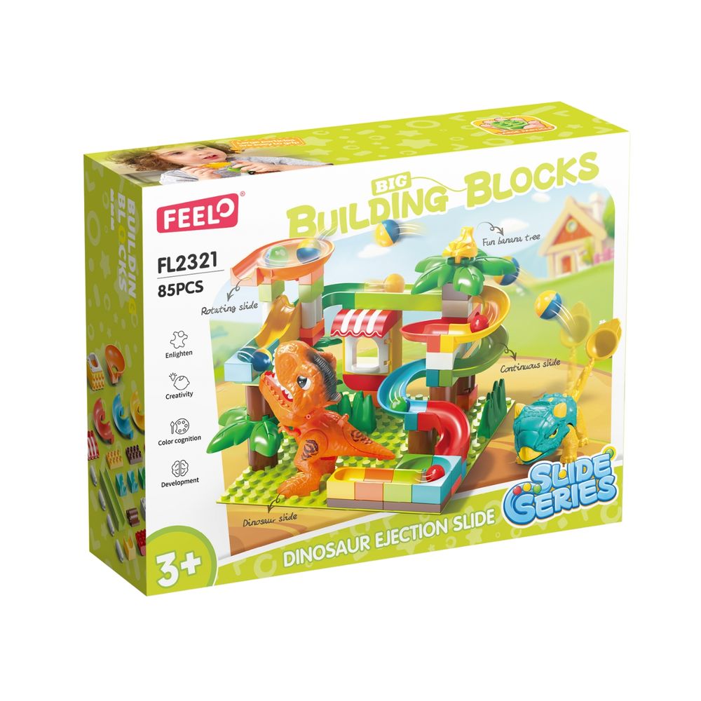 Feelo Dinosaur Ejection Slide Big Building Block Set - Multicolor - 85 Pcs