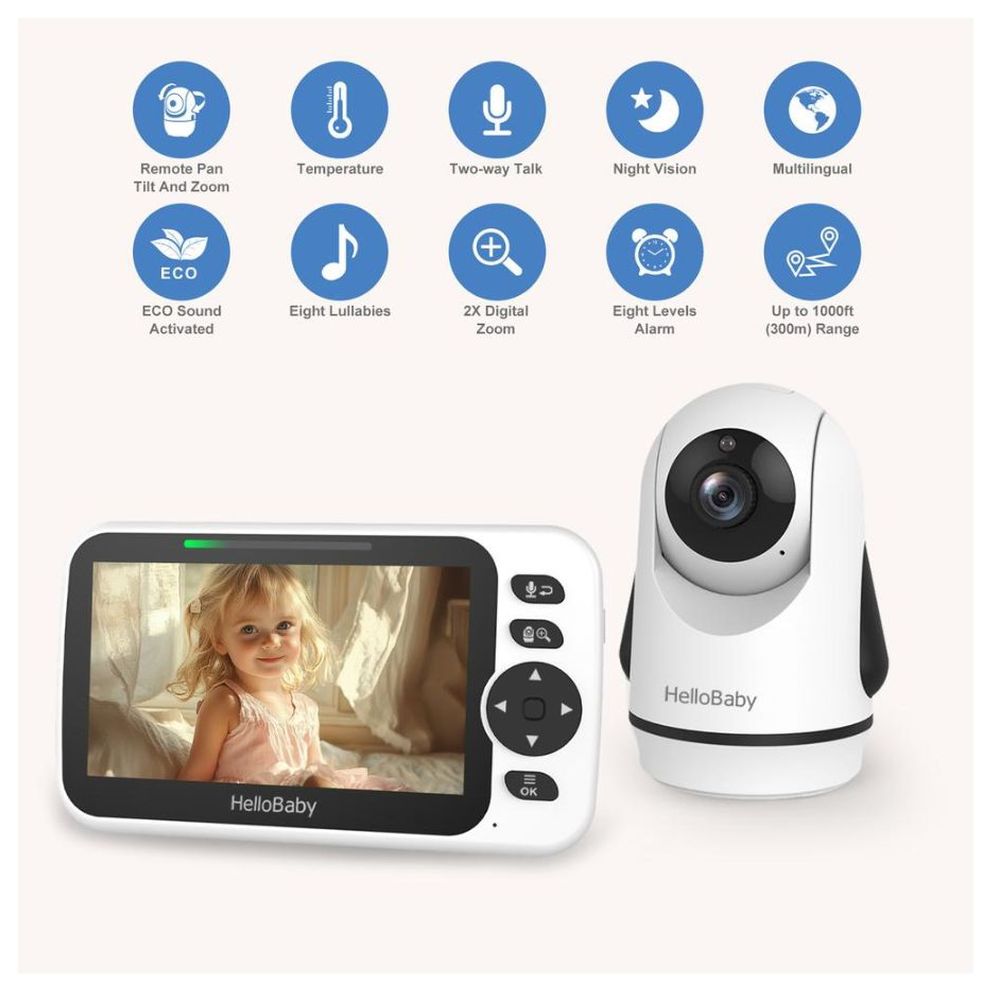 Hello Baby 5.0-inch Color LCD Screen Video Baby Monitor With Remote Camera
