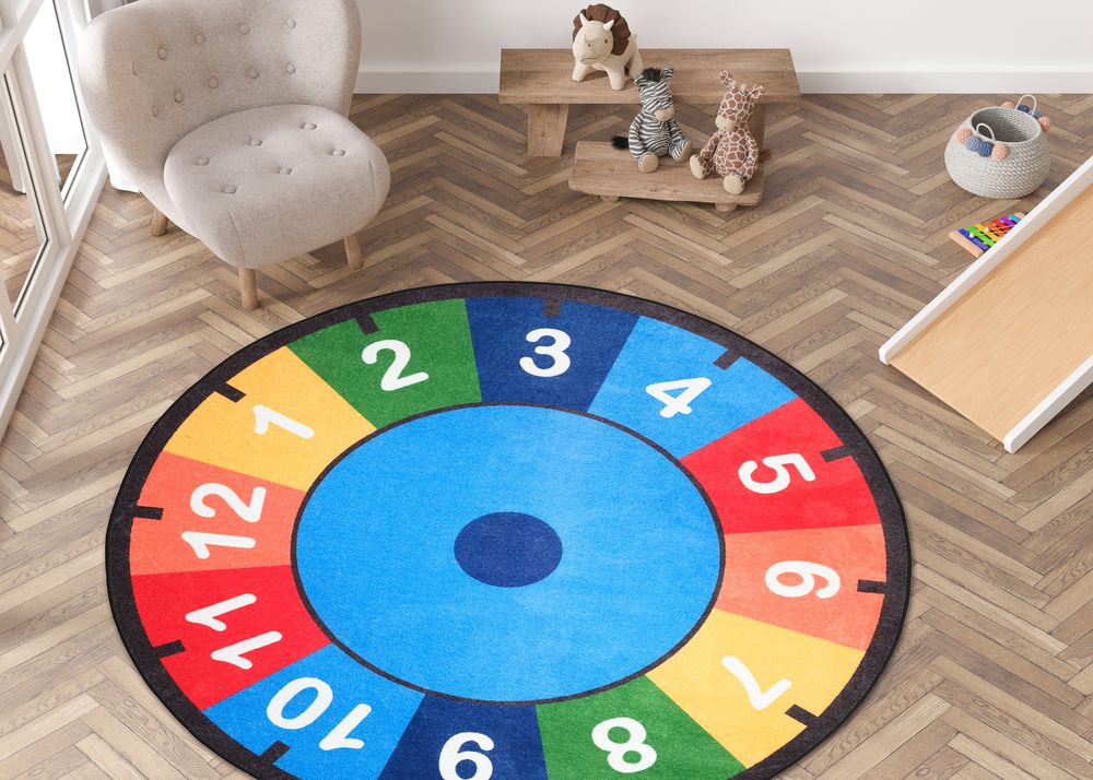 Edu Fun - Round Carpet - Rainbow Clock - Small